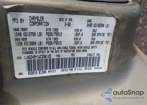 1998 Jeep Grand Cherokee Laredo из США, поврежденный, VIN 1J4GZ48Y1WC286125